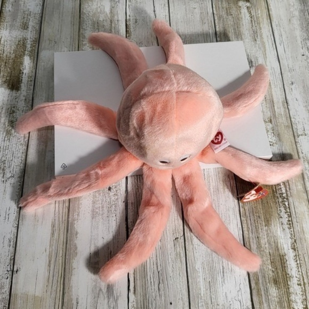TY Beanie Baby Oly the Octopus Plush Toy Stuffed Animal Peach 1997 w/ Tags - Picture 8 of 8